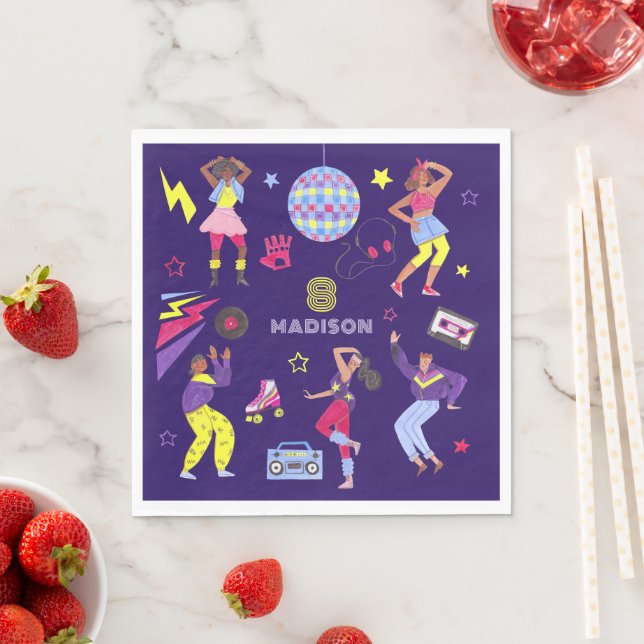 Groovy Roller Disco Party Retro 80s Discoball  Napkin (Insitu)