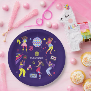 Groovy Roller Disco Party Retro 80s Discoball  Paper Plate
