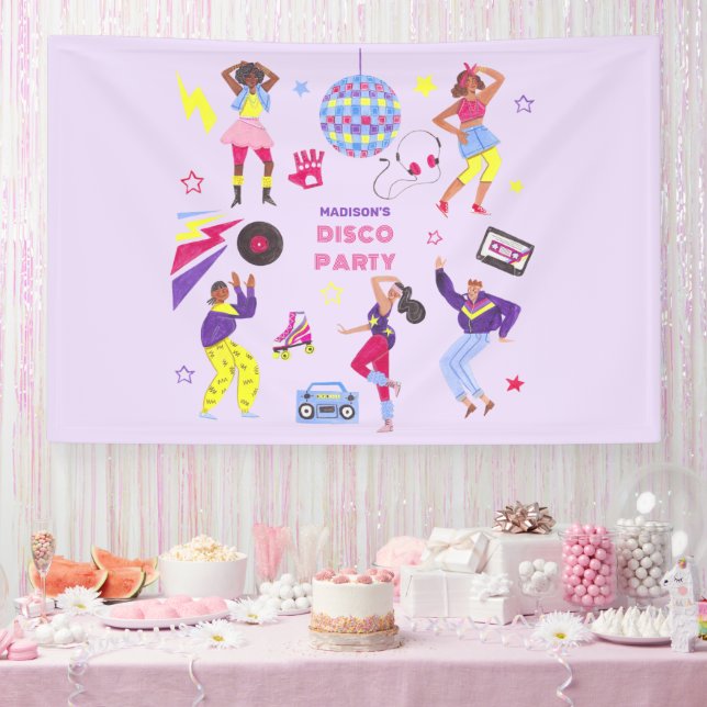 Groovy Roller Disco Purple Party Millennial Retro Banner (Party)