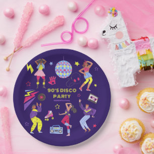 Groovy Roller Disco Purple Party Millennial Retro Paper Plate