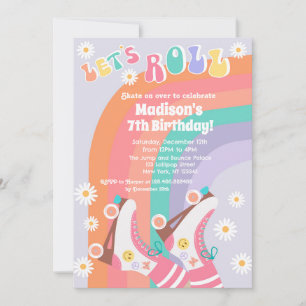 Groovy Roller Skate Retro  Birthday Invitations