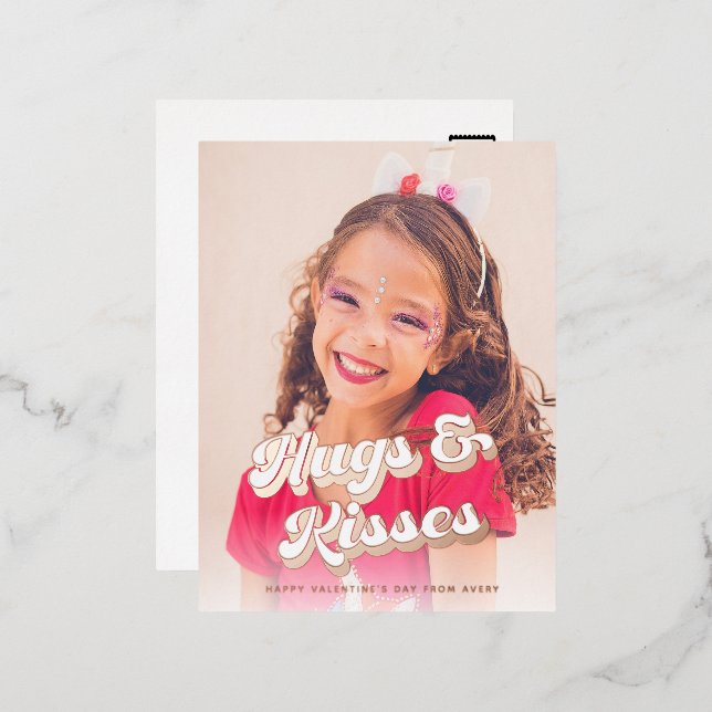 Groovy Rose Gold Valentine's Day Photo Foil Holiday Postcard (Front/Back)