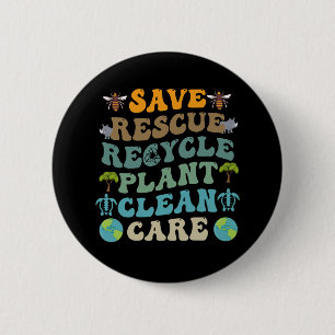 Groovy Save Bees Rescue Animals Recycle Earth Day  6 Cm Round Badge