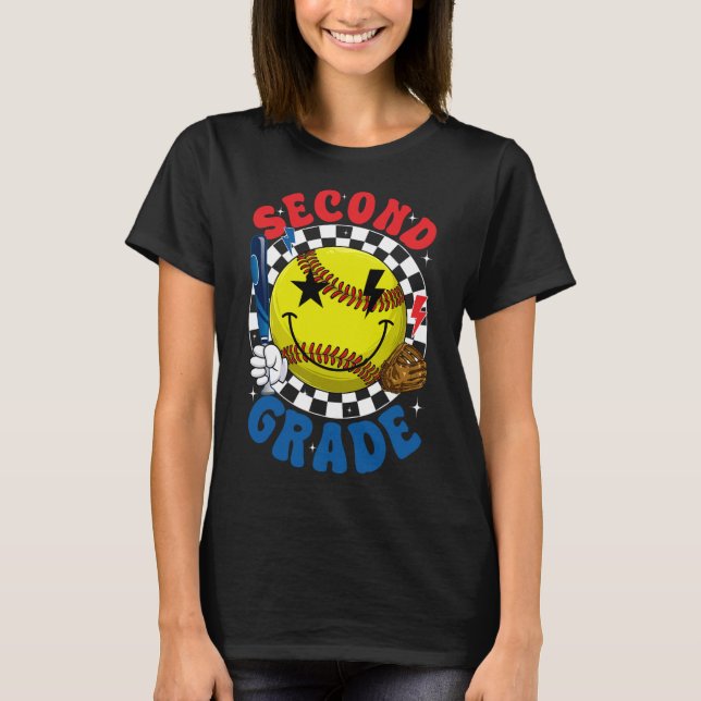 Groovy Second Grade Team Softll First Day Of Schoo T-Shirt (Front)