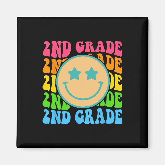 Groovy Second Grade Vibes Face Retro Teachers Back Magnet (Front)