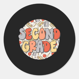 Groovy Second Grade Vibes Retro Teachers Kids Back Classic Round Sticker