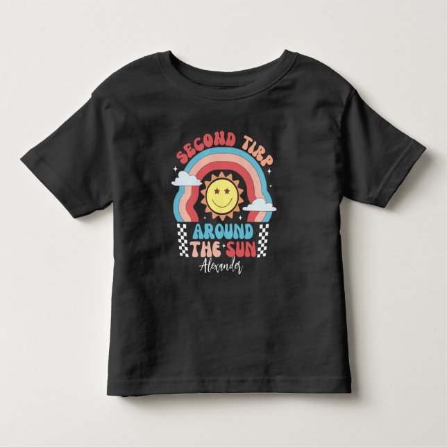 groovy Second TRIP AROUND THE SUN 2ND BIRTHDAY Toddler T-Shirt (Front)
