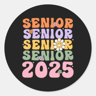 Groovy Senior 2025 Cl Of 2025 Ck To School Graduat Classic Round Sticker