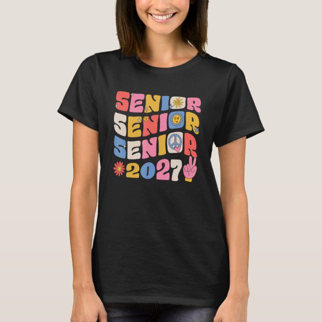 Groovy Senior 2027 Graduation Back To School Class T-Shirt (Front)