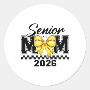 Groovy Senior Mom Softll Cl Of 2026 Coquette Bow M Classic Round Sticker