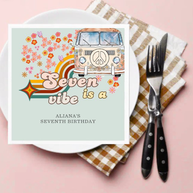 Groovy Seven is a vibe daisy Van 7th birthday  Napkin (Creator Uploaded)
