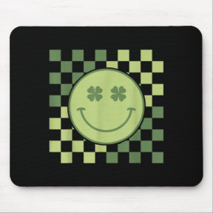 Groovy shamrock smile face st patricks day men kid mouse pad