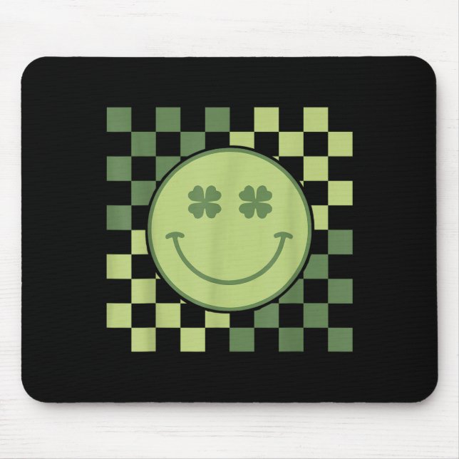 Groovy shamrock smile face st patricks day men kid mouse pad (Front)