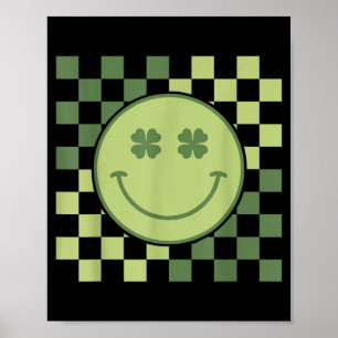 Groovy shamrock smile face st patricks day men kid poster