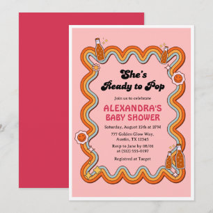 Groovy Shes Ready to Pop Girl Dusty Rose Invitation