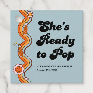 Groovy Shes Ready to Pop Retro Dusty Blue Favour Tags