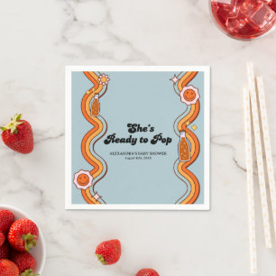 Groovy Shes Ready to Pop Retro Dusty Blue Napkin