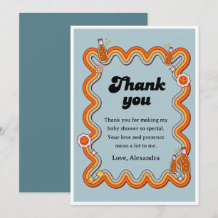 Groovy Shes Ready to Pop Retro Dusty Blue Thank You Card