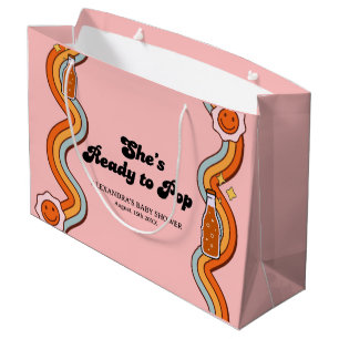 Groovy Shes Ready to Pop Retro Dusty Rose Large Gift Bag