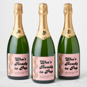Groovy Shes Ready to Pop Retro Dusty Rose Sparkling Wine Label