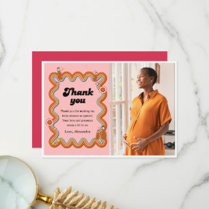 Groovy Shes Ready to Pop Retro Dusty Rose Thank You Card