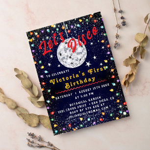 Groovy Silver Disco Ball Party Night Birthday Invitation