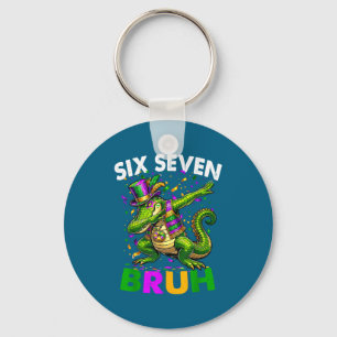Groovy Six Seven Bruh Alligator Dabbing Mardi Gras Key Ring