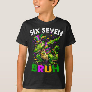 Groovy Six Seven Bruh Alligator Dabbing Mardi Gras T-Shirt