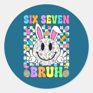 Groovy Six Seven Bruh Bunny Easter Day Smile Face Classic Round Sticker