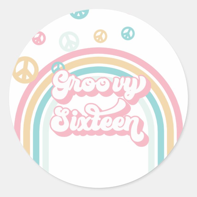 Groovy Sixteen Retro Summer Rainbow Classic Round Sticker (Front)