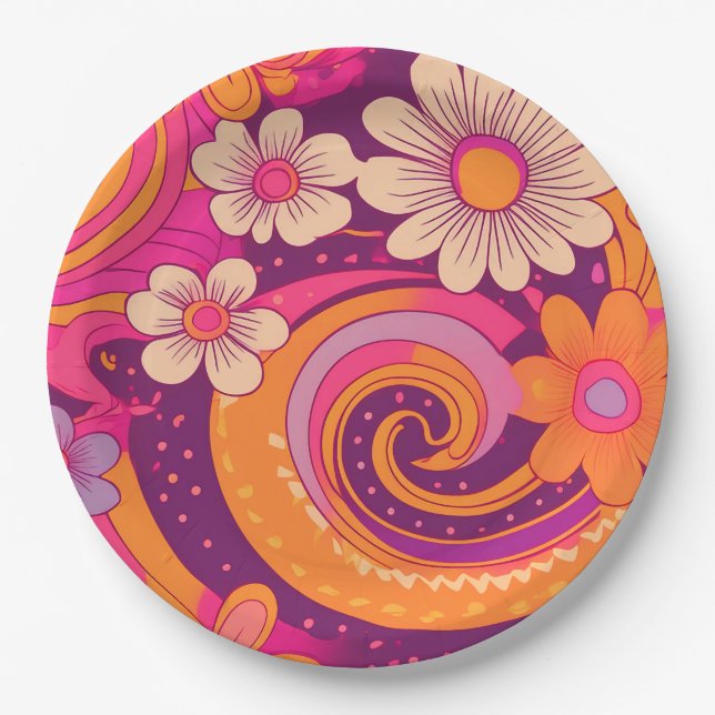 Groovy sixties pattern paper plate (Front)