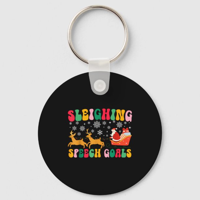 Groovy Sleighing Speech Goal Reindeer Christmas Sp Key Ring (Front)