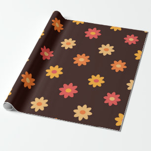 Groovy Small Retro 70s Colourful flowers pattern  Wrapping Paper