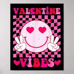 Groovy Smile Face Valentine Vibes Men Women Kids F Poster
