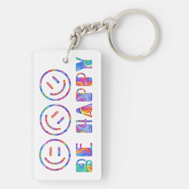 Groovy Smiley Face - Be Happy  Key Ring (Back)