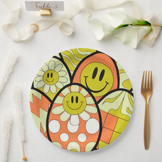 Groovy Smiley Face Easter Party Paper Plates (Wedding)