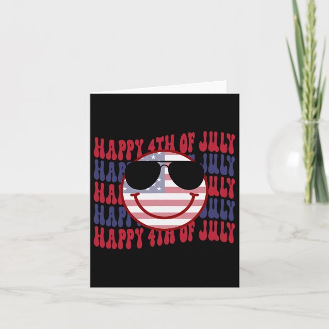 Groovy Smiling Face American 4th Of July  Card (Front)