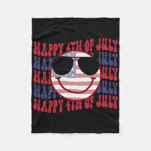 Groovy Smiling Face American 4th Of July Fleece Blanket
