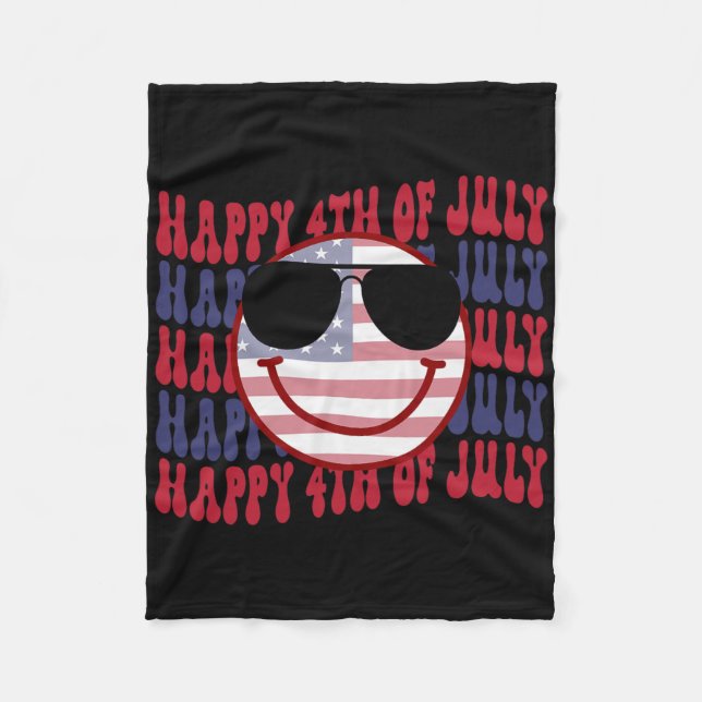 Groovy Smiling Face American 4th Of July  Fleece Blanket (Front)