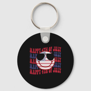 Groovy Smiling Face American 4th Of July Key Ring