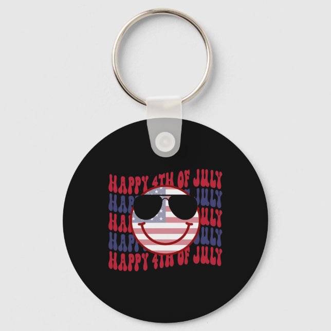Groovy Smiling Face American 4th Of July  Key Ring (Front)