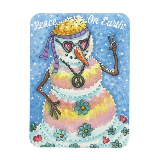GROOVY SNOWMAN "PEACE ON EARTH" CHRISTMAS MAGNET (Vertical)