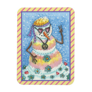 GROOVY SNOWMAN PEACE ON EARTH CHRISTMAS MAGNET Rec