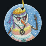 Groovy Snowman PEACE ON EARTH CHRISTMAS ORNAMENT<br><div class="desc">Those were the days,  flower power,  tie dyed was in and my favourite,  the peace sign. Add A Little Love To Your Tree.  GROOVY SNOWMAN "PEACE ON EARTH" On Back CHRISTMAS ORNAMENT Round Susan Brack</div>