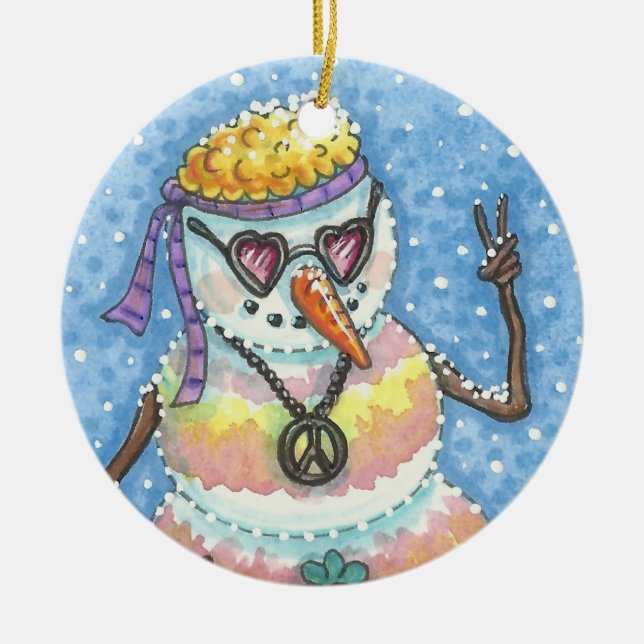 Groovy Snowman PEACE ON EARTH CHRISTMAS ORNAMENT (Front)
