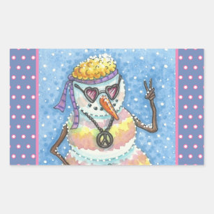 GROOVY SNOWMAN, PEACE SIGN CHRISTMAS STICKERS Rec