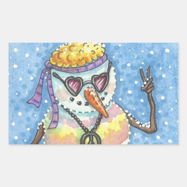 GROOVY SNOWMAN, PEACE SIGN CHRISTMAS STICKERS Rec (Front)