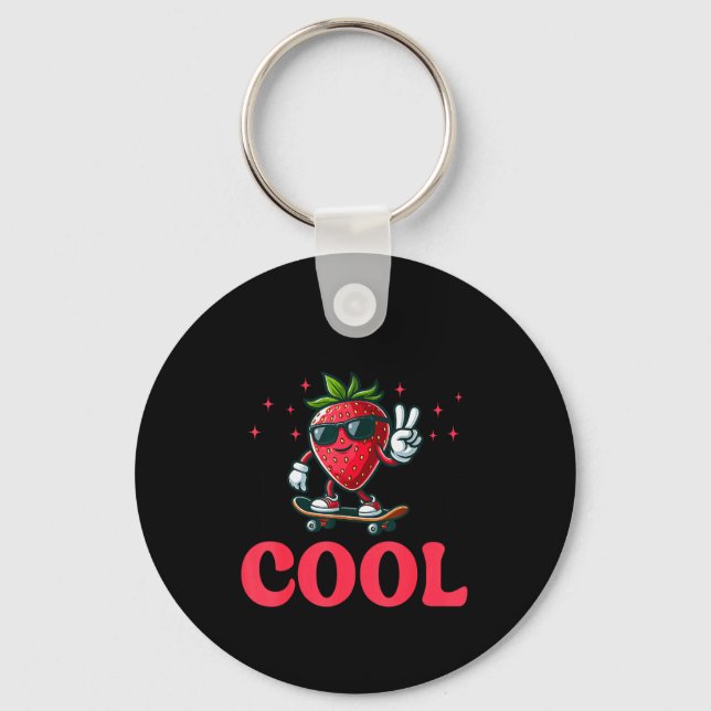 Groovy So Berry Cool Fruit Lover Strawberry Season Key Ring (Front)