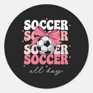 Groovy Soccer Coquette Bow Girls Women Soccer All Classic Round Sticker
