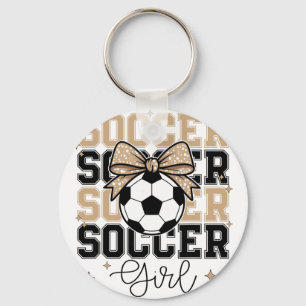 Groovy Soccer Girl Coquette Bow Soccer Sports Socc Key Ring